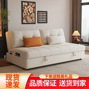 棉麻沙发床折叠伸缩多功能双人坐卧两用小户型客厅布艺沙发可变床