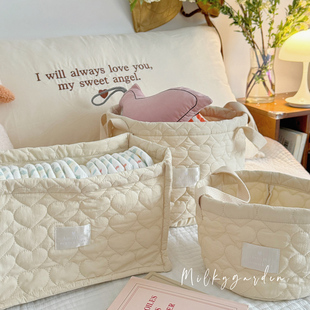 milky garden床上母婴收纳篮爱心绗缝收纳篮可爱婴幼儿玩具整理袋