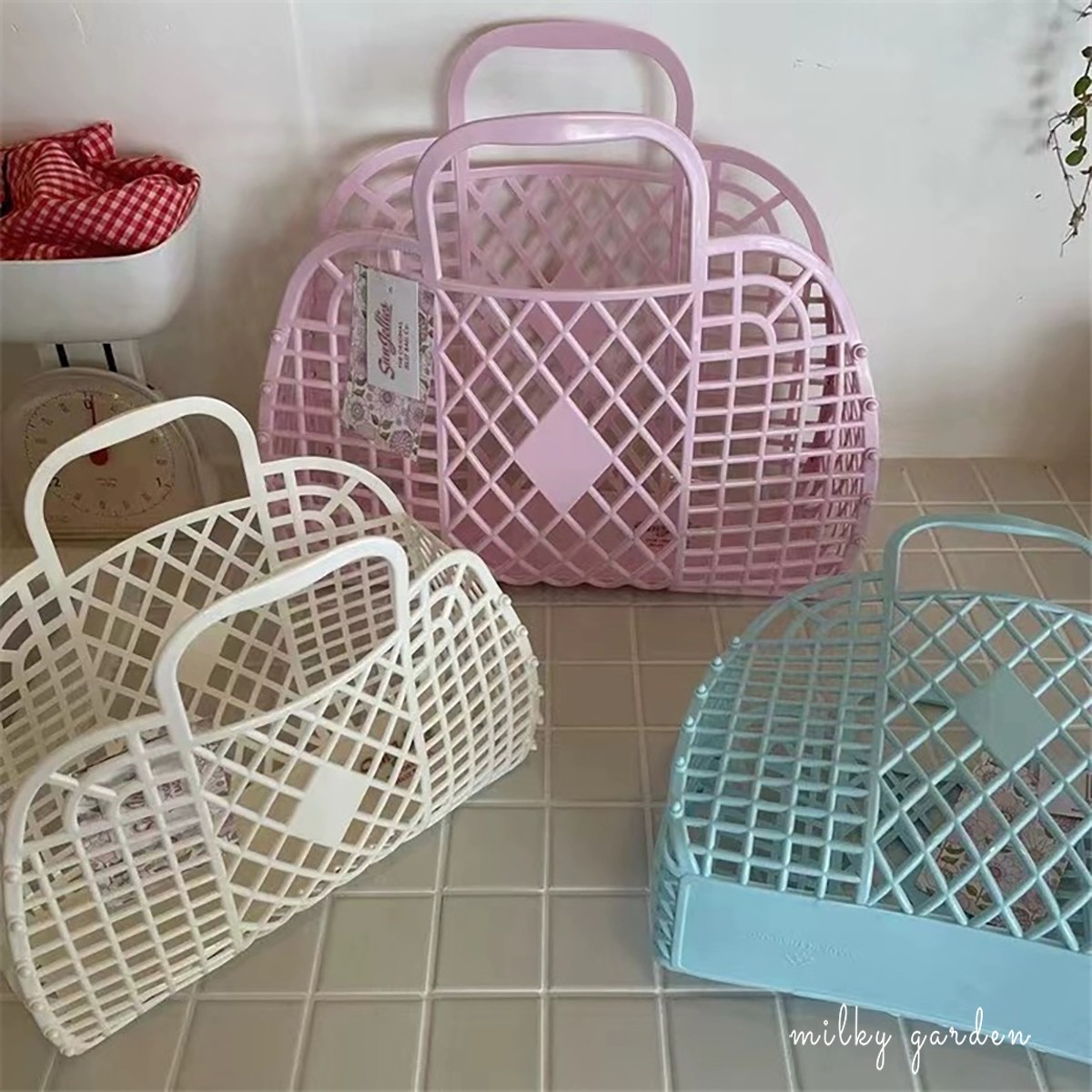 彩色菜篮子手提篮海边沙滩收纳筐