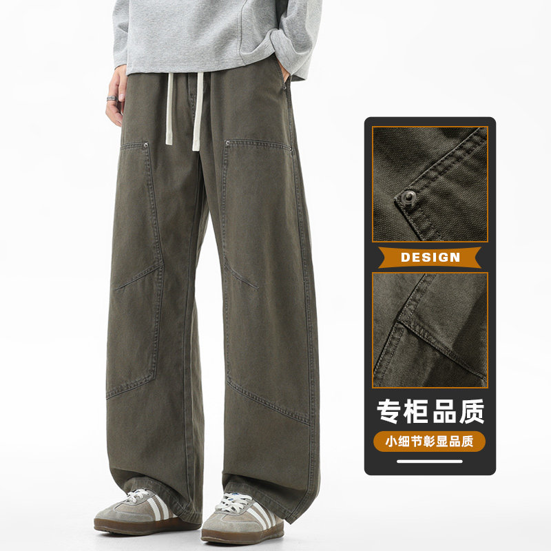 日系纯棉直筒工装裤男宽松显瘦