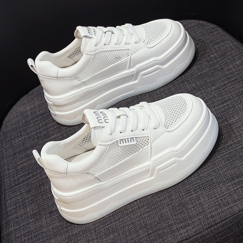 厚底小白鞋女2025夏季新款网面透气时尚百搭轻便增高运动休闲板鞋