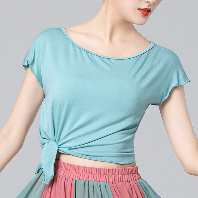 肚皮舞上衣性感新款练功服莫代尔棉东方舞蹈服装女练习服宽松短款