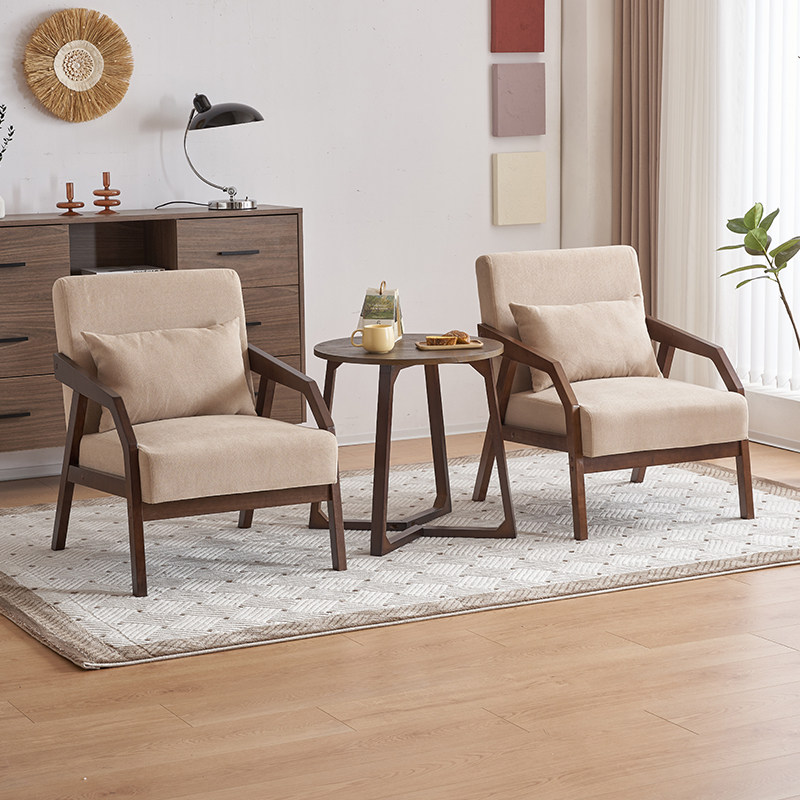 阳台休闲椅子客厅单人椅侘寂接待卧室中古风单椅久坐不累的小沙发