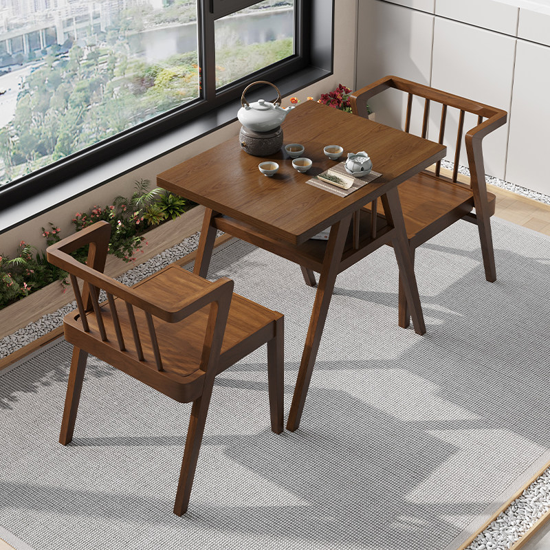 网红阳台小桌椅休息区布置休闲茶桌椅组合三件套咖啡桌子椅子实木