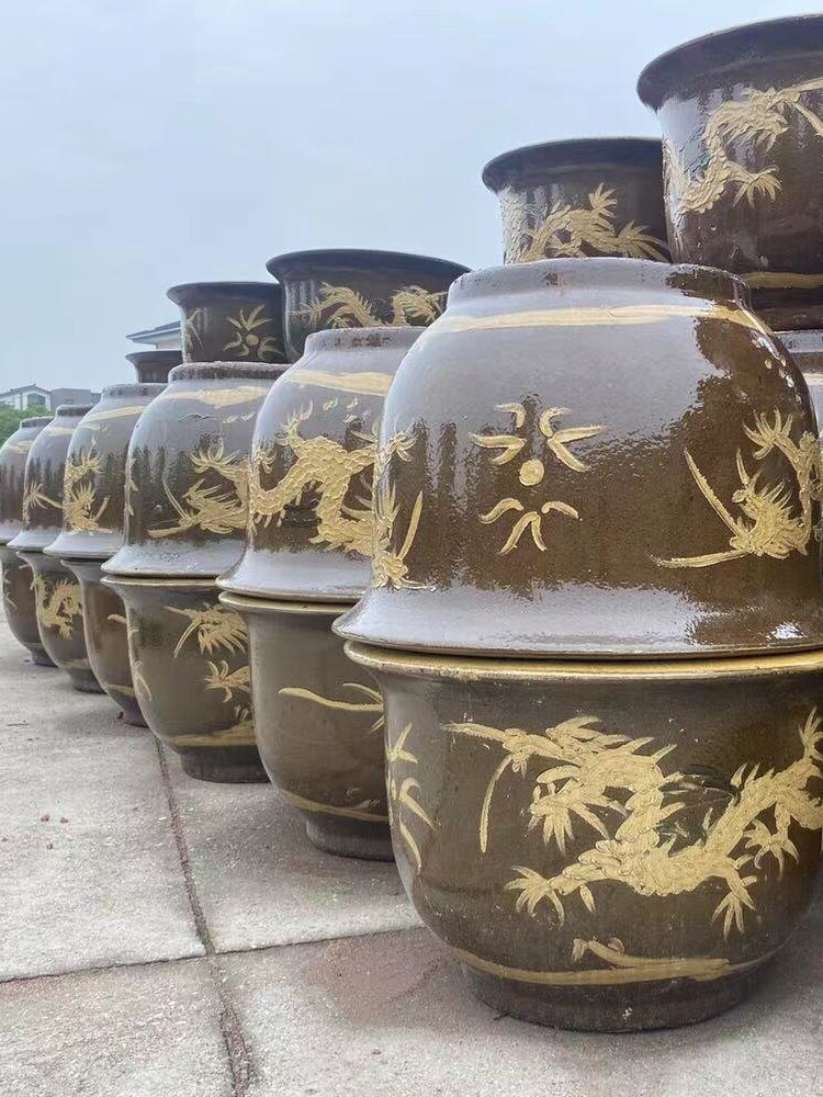 龙缸花盆粗陶均釉缸大型铁树茶树落地盆陶瓷花卉绿植盆栽种e树龙