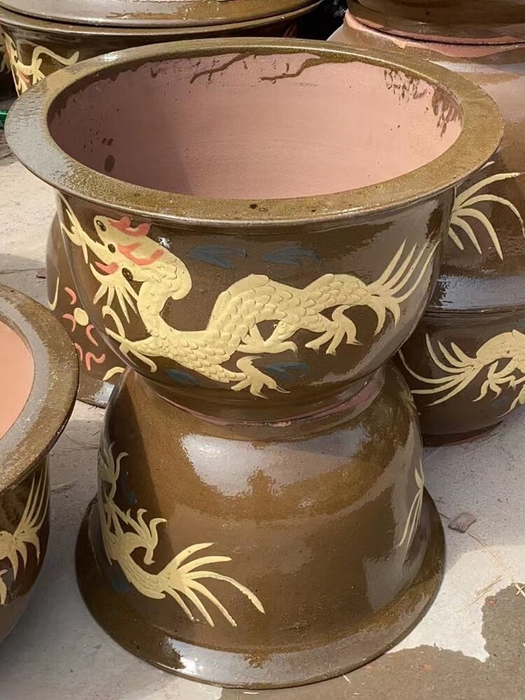 龙缸花盆粗陶均釉缸大型铁树茶树落地盆陶瓷花卉绿植盆栽种e树龙