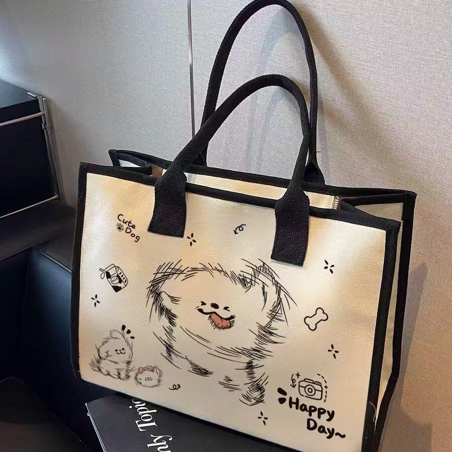 小狗帆布包ins森系百搭单肩包高颜值大容量装书学生上课手提布袋