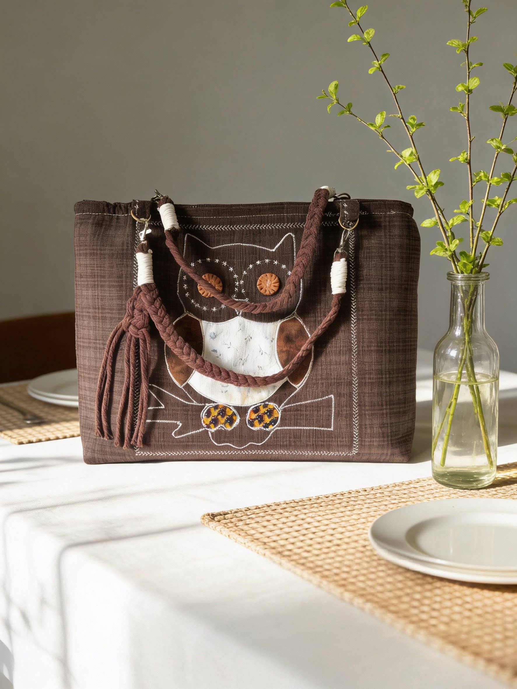 2026原创手工刺绣托特包斜挎手提包可英伦风学院风多功能包