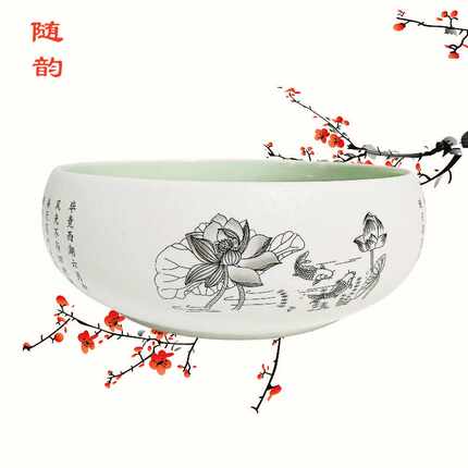 景德镇仿古笔洗陶瓷茶洗洗笔缸大号小号书法国画文房水盂茶具配件