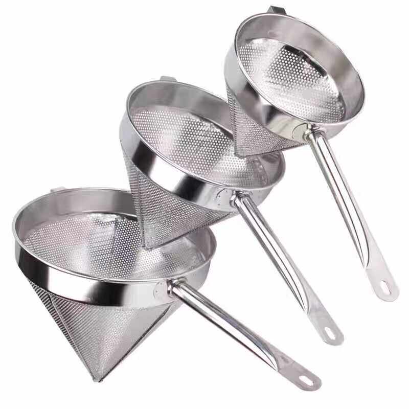 不锈钢锥型漏斗锥形过滤过滤牛肉汤渣冲孔过滤器勺三角漏网