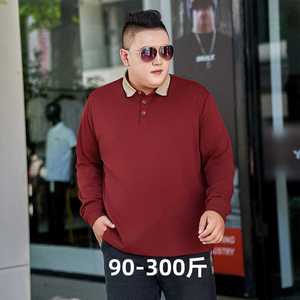 胖子长袖Polo衫男装特大码春秋季加肥加大号宽松加绒加厚有领T恤