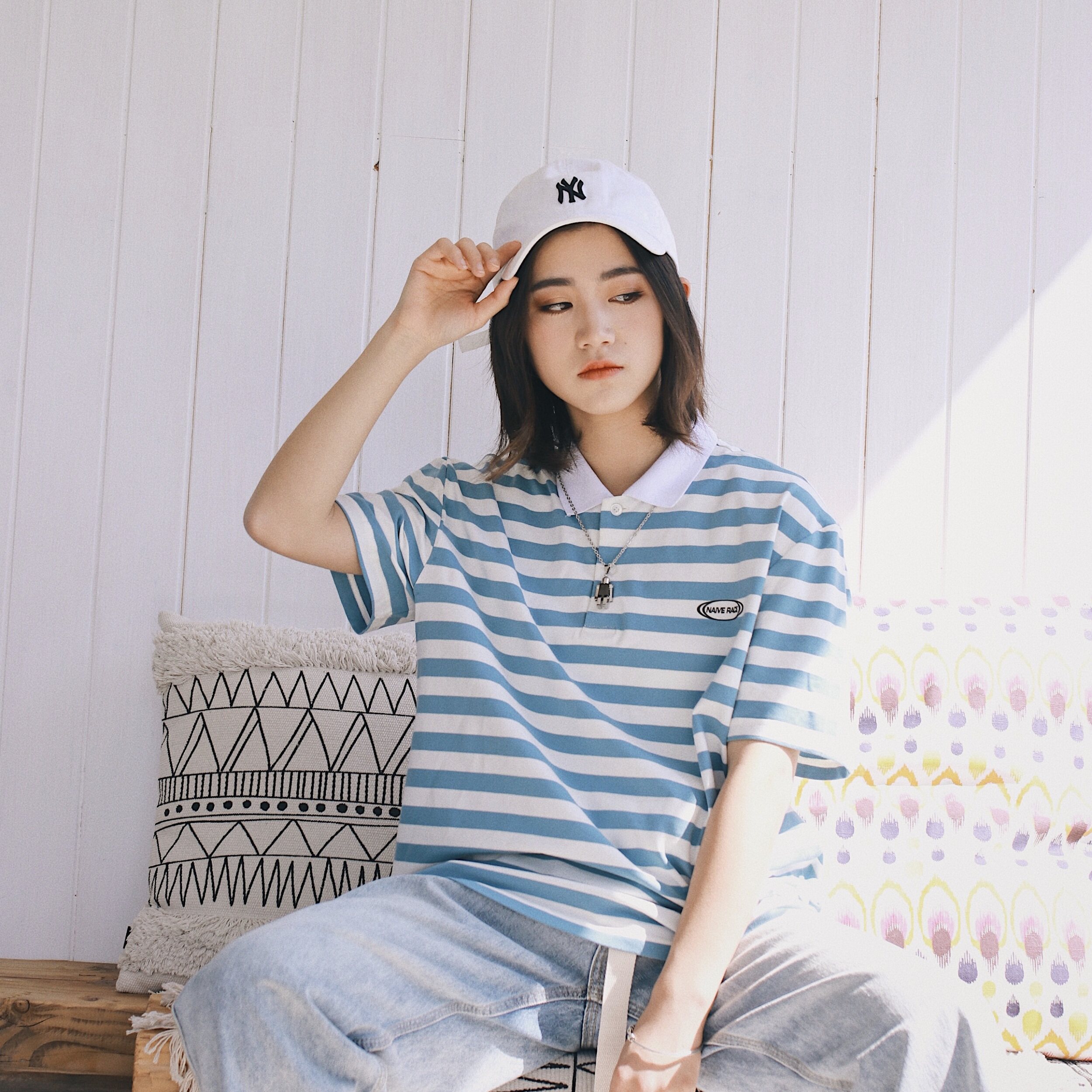 NAIVE RACE Basics Double color stripe POLO Short sleeved shirt solar system Retro men and women Easyin the Men's clothing, T-shirt  category - from Buy2taobao.com to provide professional Taobao agent buy service
