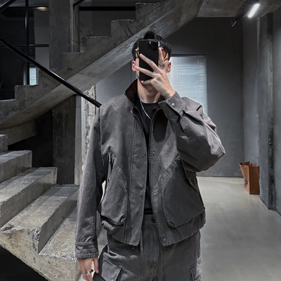 Mr.ye 黑标 阿苏特染重工复古短款廓型立领工装夹克外套