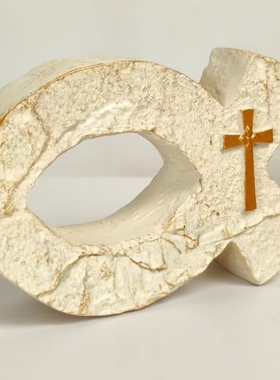 鱼形十字架摆件树脂仿石摆件