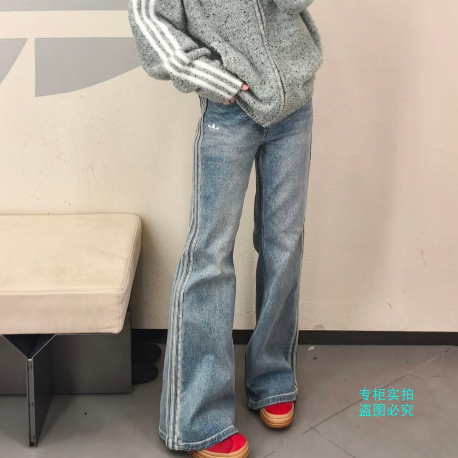 Adidas三叶草26年马年新年款欧阳娜娜同款牛仔长裤KT3173 KT3174