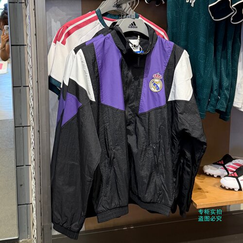 Adidas三叶草26年秋季男女皇马足球休闲文化复古风夹克外套KG5373