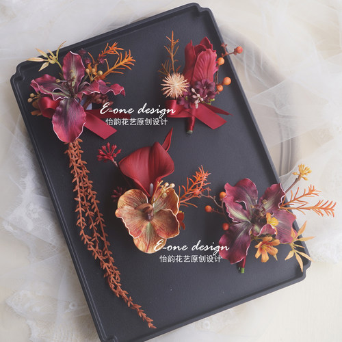 新中式国风红色胸花婚礼开业庆典