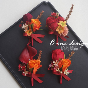 红玫瑰韩式婚礼结婚胸花新娘新郎父亲母亲手腕花开业庆典会议襟花