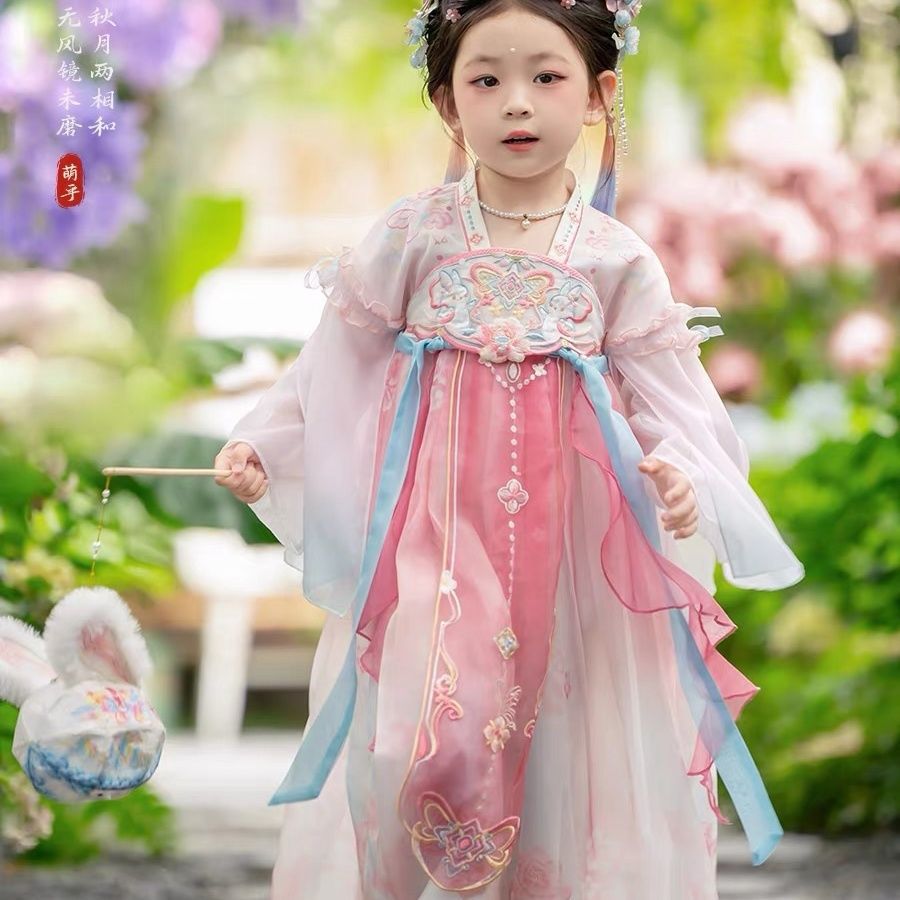 跨境女童汉服2026春秋款儿童仙气古风连衣裙小女孩嫦娥仙子礼服裙