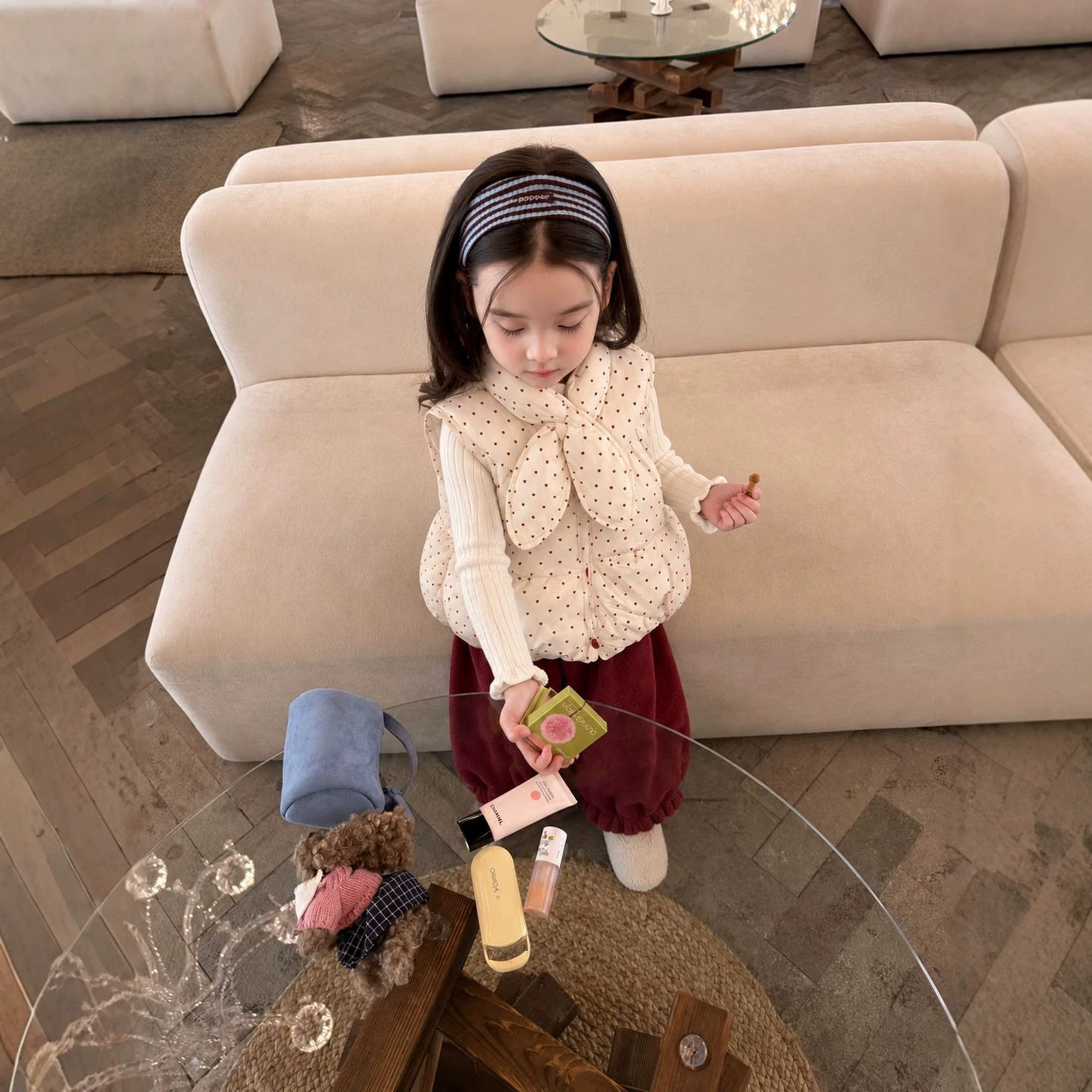 宝宝加厚波点围脖马甲套装儿童韩系加绒灯笼裤女童可爱时髦两件套