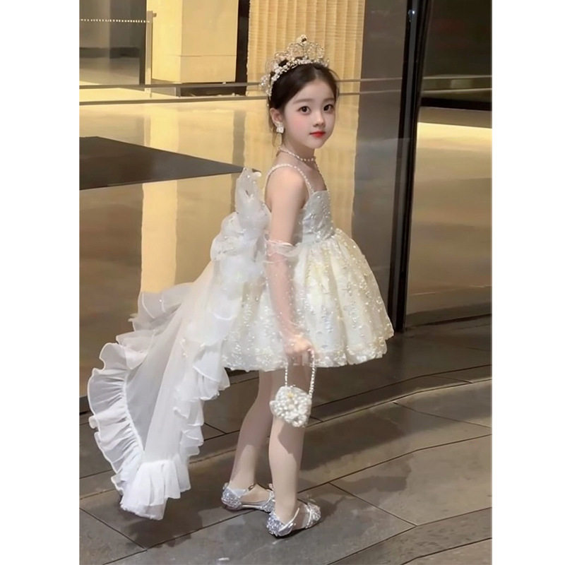 女童高端白色八音盒洛丽塔公主裙赵露思同款生日花童婚纱连衣裙
