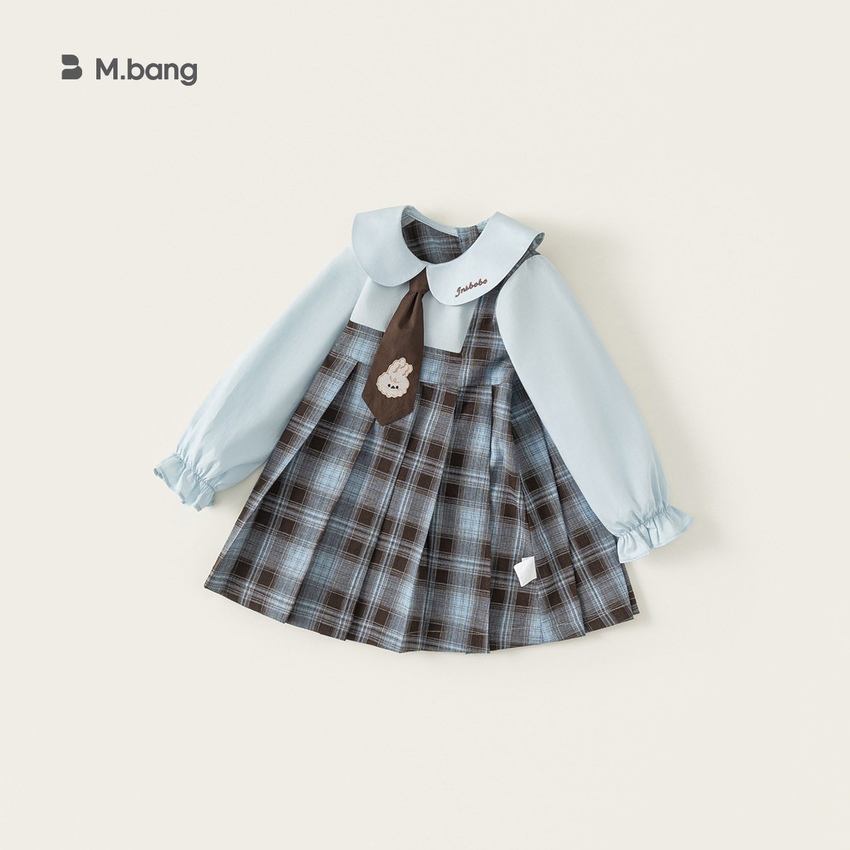 邦选童装学院风衣服女宝宝格子裙娃娃领A字裙女童连衣裙儿童裙子