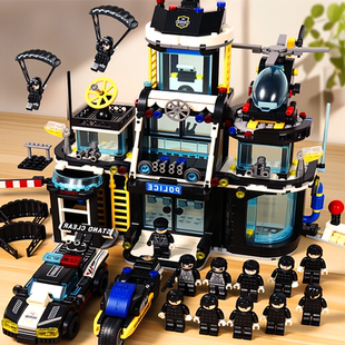 大号特警警察大楼积木拼装男孩益智玩具2026年新款警察汽车儿童