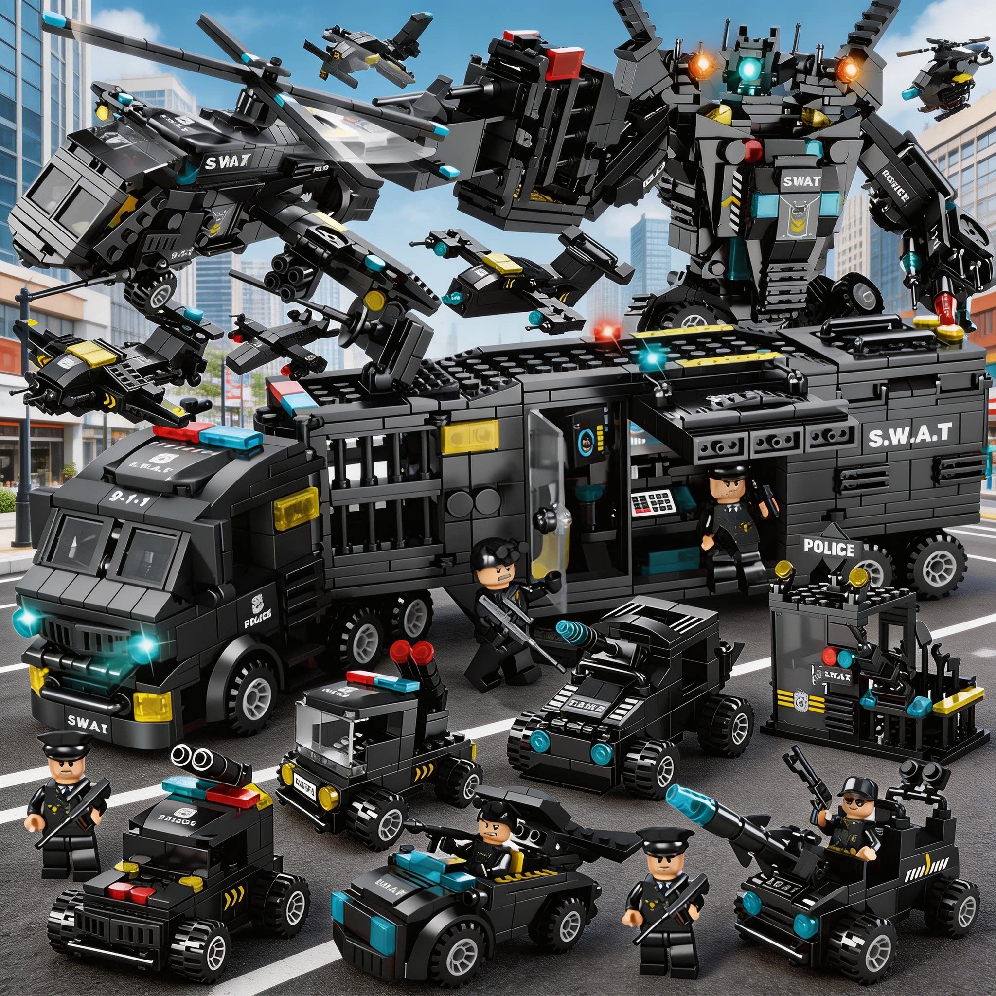 2026新款城市特警察大楼指挥车积木机甲益智拼装儿童男孩玩具礼物