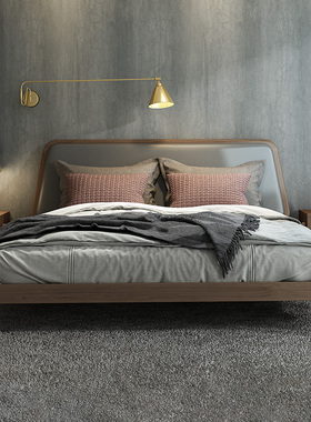 沃购北欧实木床皮艺双人床现代简约1.8m主卧大床婚床1.5m床架家具