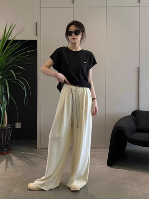 欧货高品质2025直筒裤女垂感休闲裤设计感气质西装裤阔腿拖地裤薄