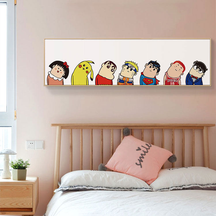 起贝 卡通动漫人物歪脖子装饰画儿童房背景墙壁画创意卧室床头画