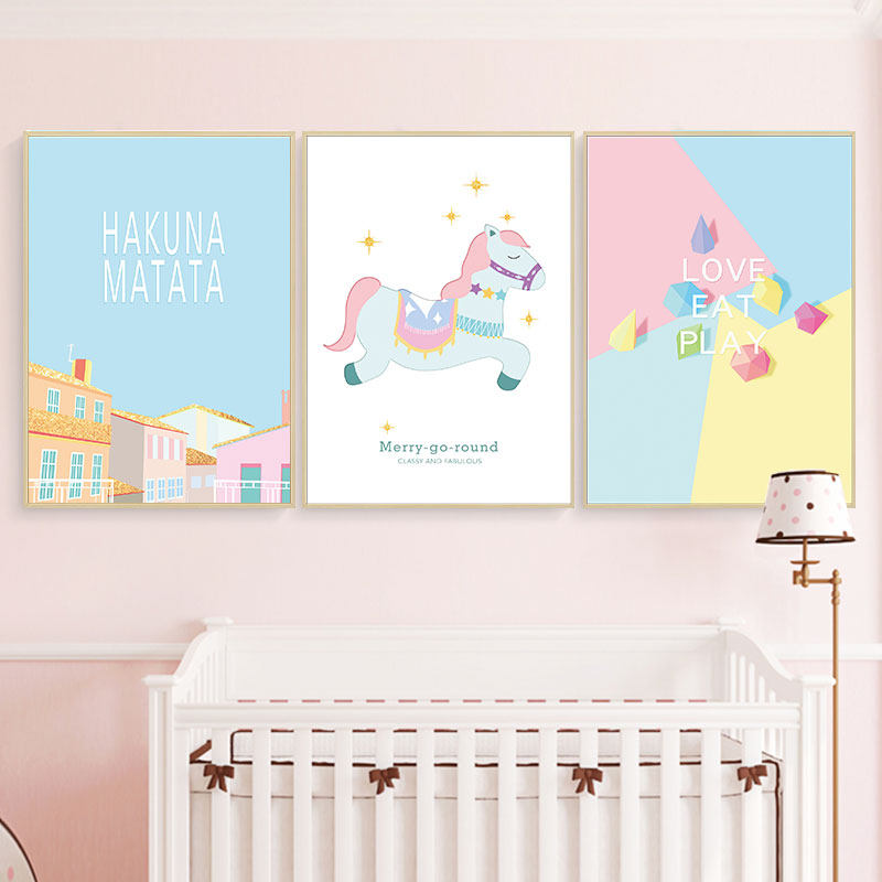 起贝 卡通儿童房装饰画北欧女孩房间卧室床头挂画粉色少女壁画,家居饰品,现代装饰画,淘宝优惠券,粉丝福利购,淘宝优惠卷