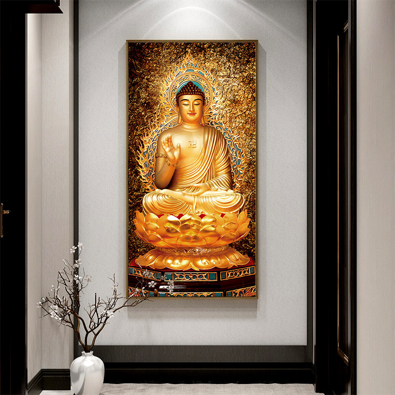 释迦牟尼佛像挂画如来佛祖观音供奉装饰画新中式玄关背景墙面壁画