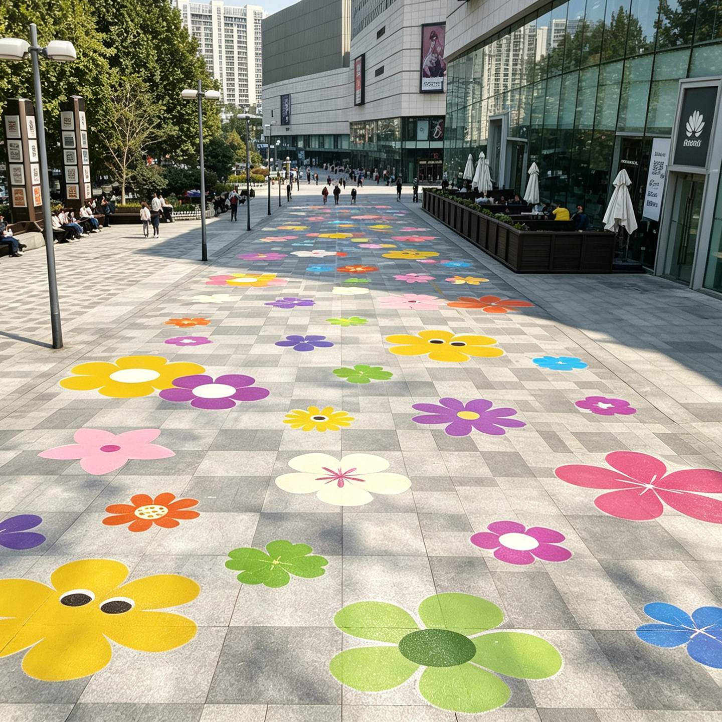铝箔可移磨砂斜纹防滑地贴墙贴一路生花走花路花朵走廊布置装饰贴