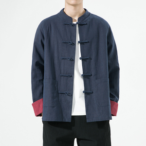 JK777^民族风改良男士外套风棉麻夹克 新中式盘扣唐装80%苎麻图片