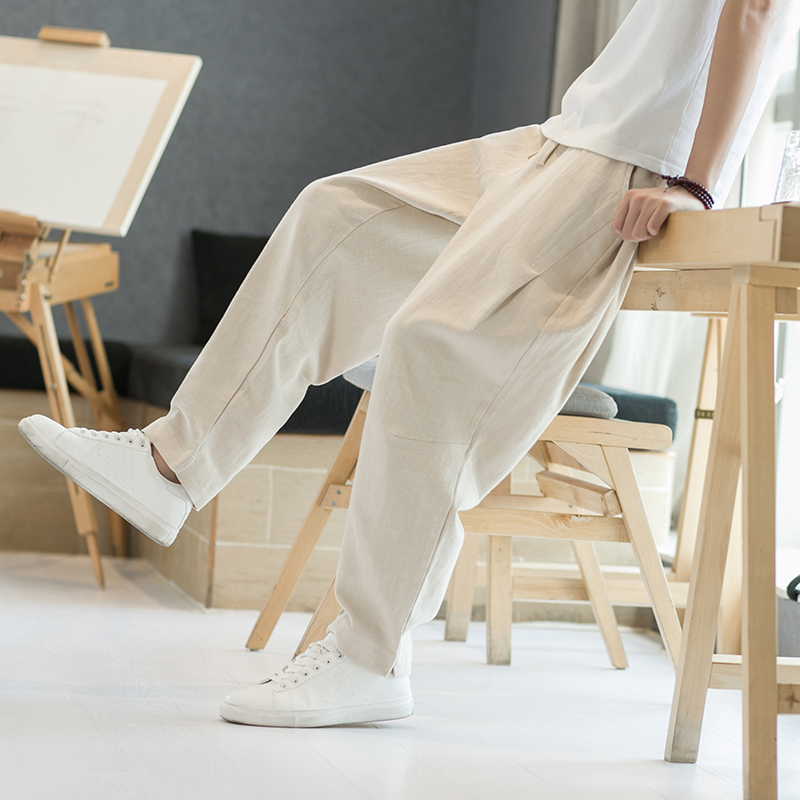 K640^风亚麻裤男休闲裤宽松长裤复古风棉麻裤子大货，男装休闲裤，钱塘777(原3023)