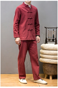 TZ20241^唐装男士套装风秋季中年棉麻中式男装亚麻汉服图片