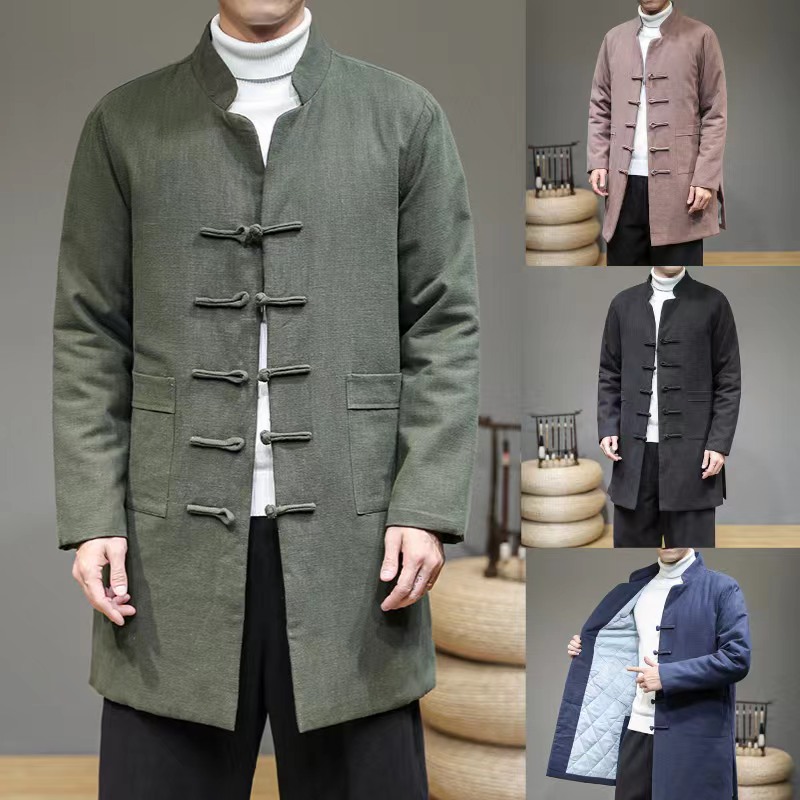 20258^中长款加厚风复古外套中长款潮男装棉衣盘扣外套棉服，男装棉衣，钱塘777(原3023)