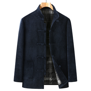 0988^条绒立领中式加厚保暖冬季外套男士羽绒服风唐装图片