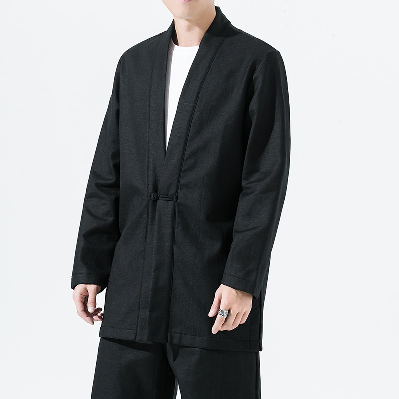 2165^加厚加绒民族风外套开衫原创风亚麻棉道袍外套汉服,男装民族服装,钱塘777(原3023)