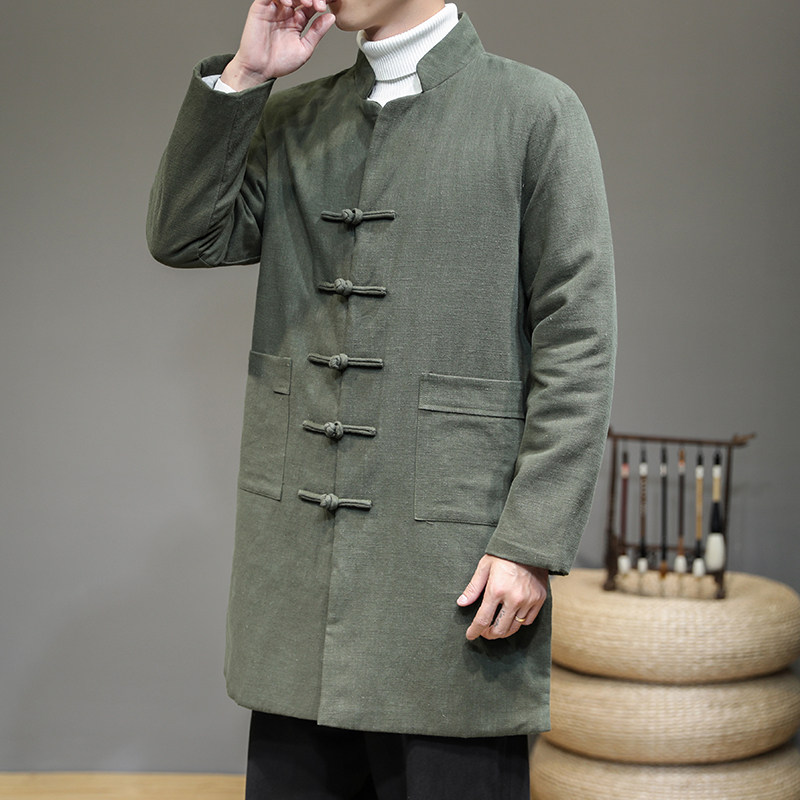 20258^加厚中长款复古外风套潮男装中长款棉衣盘扣外套棉服,男装棉衣,钱塘777(原3023)