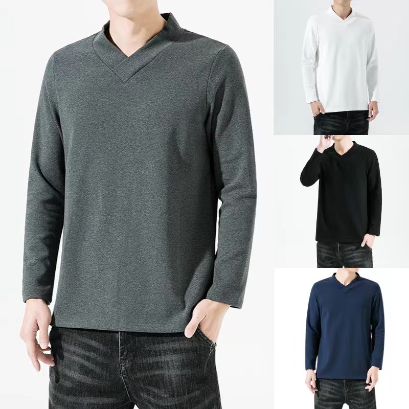 2166^新款风汉服T恤磨棉混纺毛纯色高弹打底衫男款，男装T恤，钱塘777(原3023)