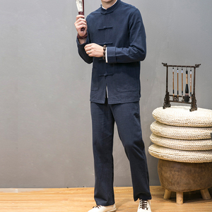 TZ20241^唐装男士套装风秋季中年棉麻中式男装亚麻汉服图片