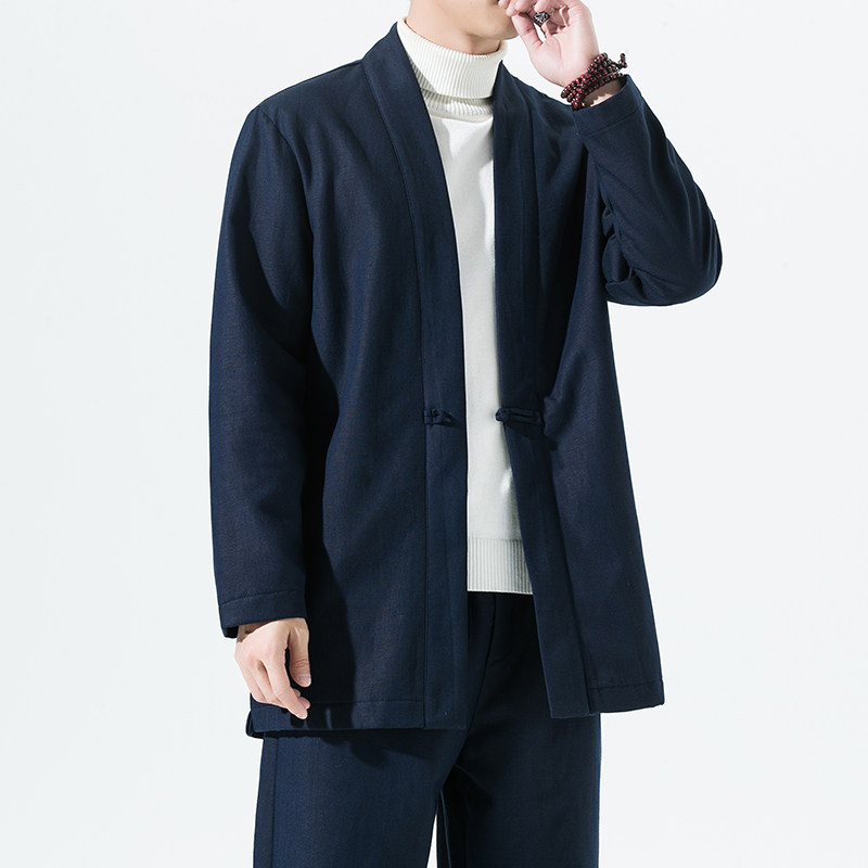 2165^加厚加绒民族风外套开衫原创风亚麻棉道袍外套汉服,男装民族服装,钱塘777(原3023)