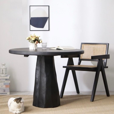 实木碳化黑圆形餐桌茶几