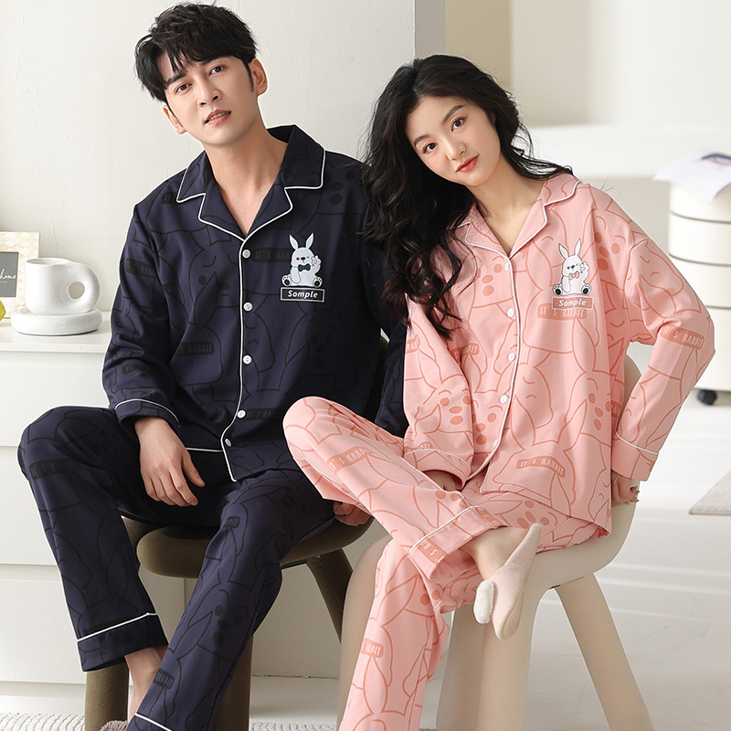 情侣睡衣女春秋款纯棉男款可外穿