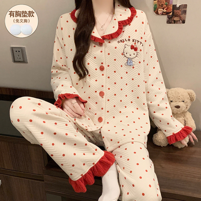 睡衣女款秋冬季空气棉夹层可外穿