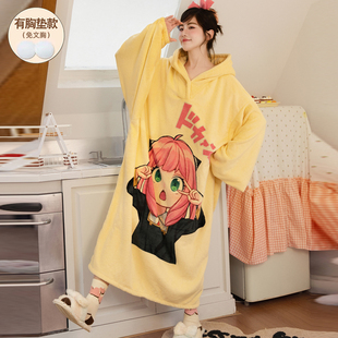 2025新款阿尼亚睡袍冬加厚女款睡裙加厚带胸垫长袍长款到脚踝浴袍