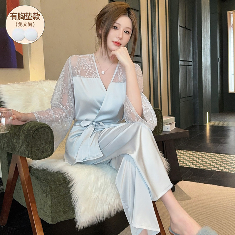 冰丝睡衣女春夏季带胸垫长袖2026新款仿真丝绸可外穿少女套装开衫,女士内衣/男士内衣/家居服,睡衣/家居服套装,淘宝优惠券,粉丝福利购,淘宝优惠卷
