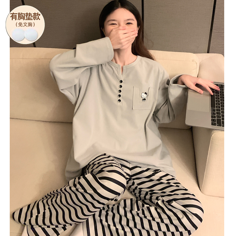 秋冬季睡衣女款德绒加厚带胸垫